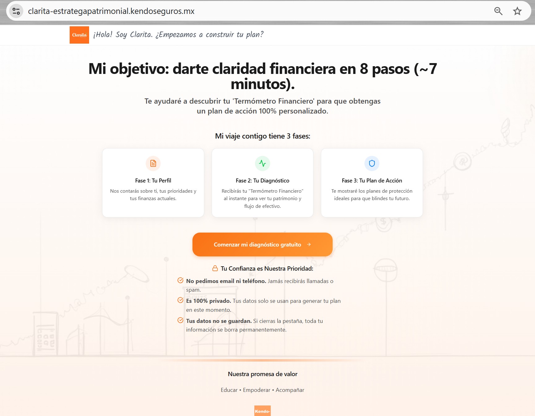 Pantalla principal de Clarita: Mi objetivo darte claridad financiera en 8 pasos